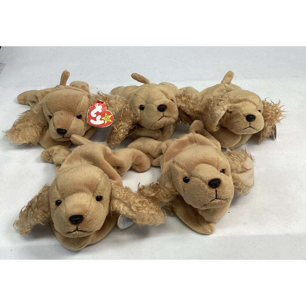 Lot Of 5 Ty Beanie Baby Spunky The Cocker Spaniel From 1997 Retired With Tags